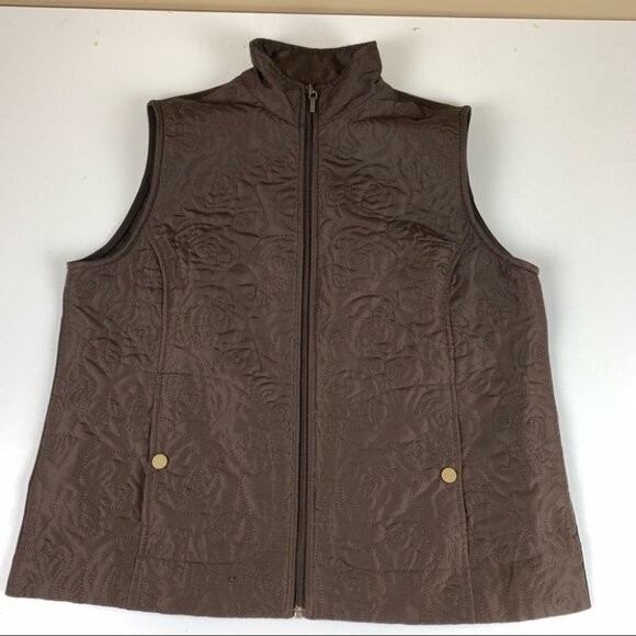 Alia Petite Collarless Brown  Floral Embroidered Vest - Picture 3 of 12